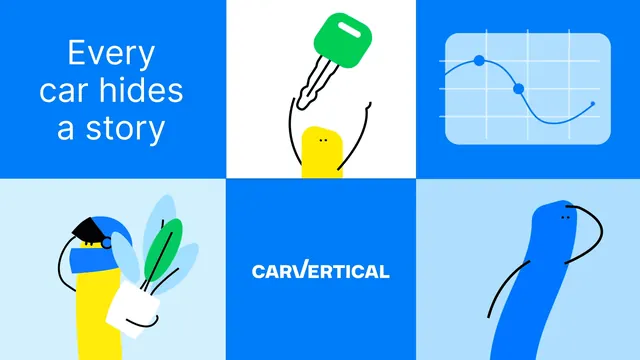 Carvertical identity grid, six-cell brand board, flat, illustrated, vibrant