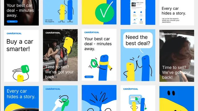 Carvertical social and ad template grid, flat, illustrated, vibrant