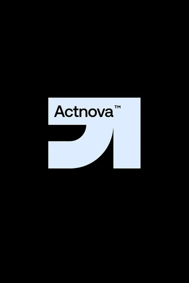 Actnova geometric wordmark with curved mark, minimal, geometric, cool