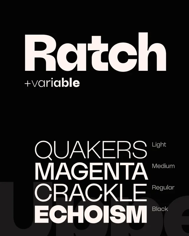 Ratch variable font specimen, minimal, technical, dark