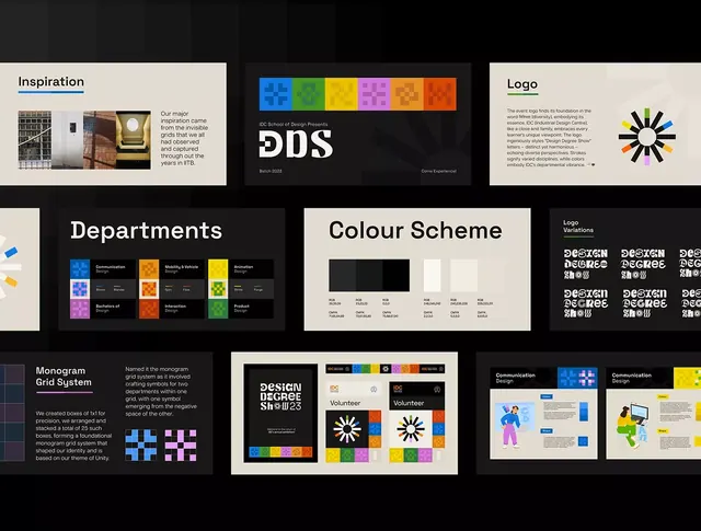 IDC School of Design brand guidelines, minimal, geometric, dark