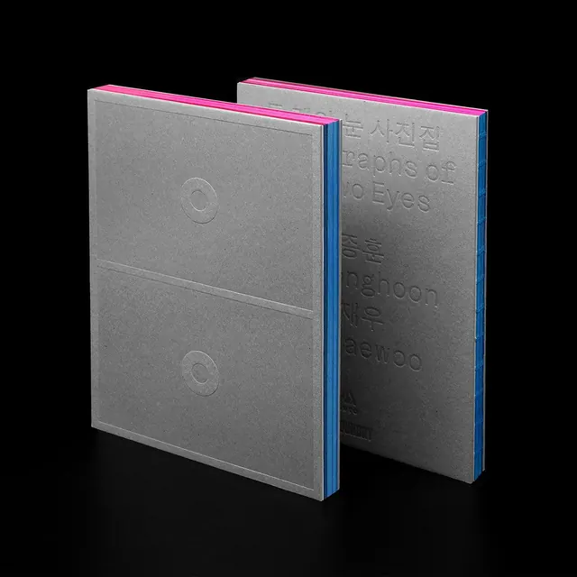 Minimal stamped book covers with pink edge, minimal, editorial, dark