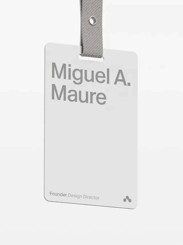 ID badge with fabric lanyard and minimal type, minimal, corporate-clean, light