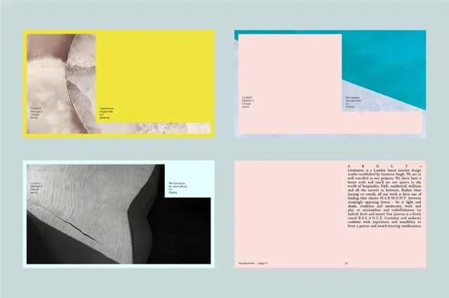 Contemporary editorial color-field spread, editorial, geometric, high-contrast