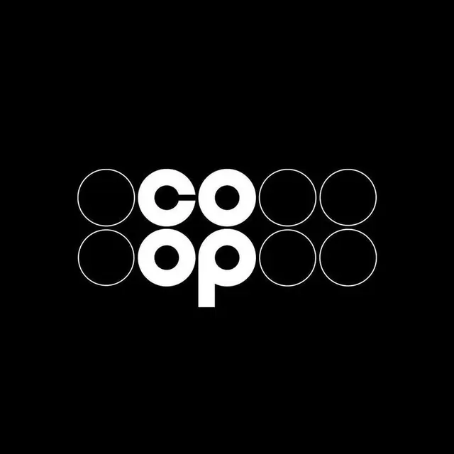 Coop modular logo with circular grid, minimal, geometric, dark