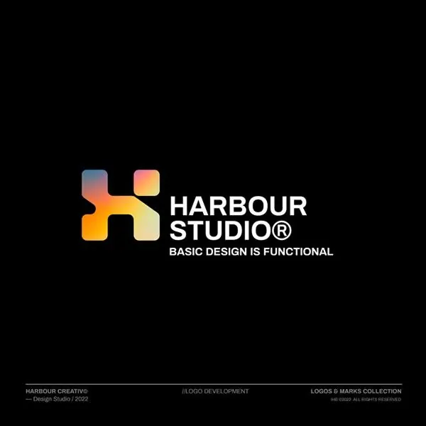 Harbour Studio gradient logo, gradient-heavy, geometric, warm