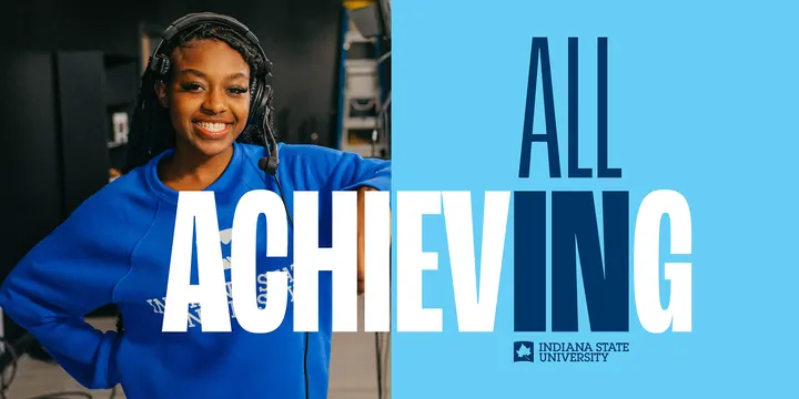 Indiana State University 'ALL ACHIEVING' campaign poster, minimal, light