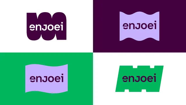 Enjoei branding: four geometric color treatments, minimal, geometric, dark