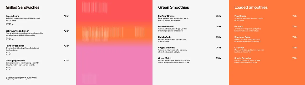 Colorfield menu board artwork, minimal, swiss, light