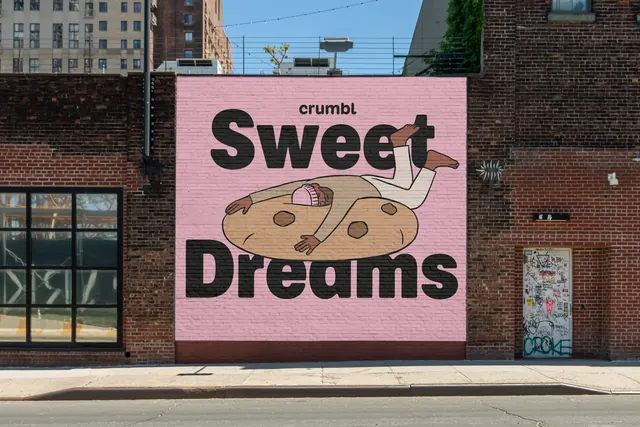 Crumbl Sweet Dreams painted wall mural, illustrated, playful, warm