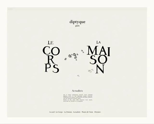 Diptyque type specimen layout, minimal, monochrome, light
