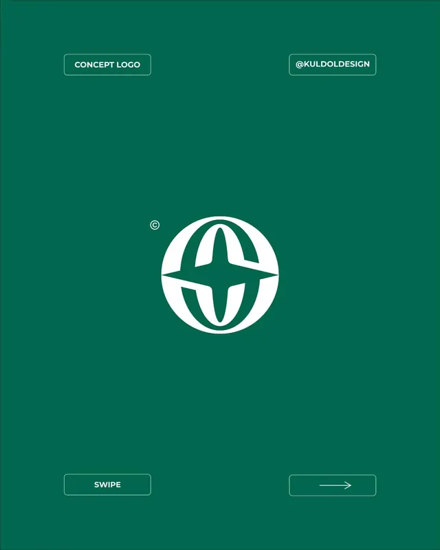 Circular logo with interlocking cross segments and button layout, minimal, geometric, dark