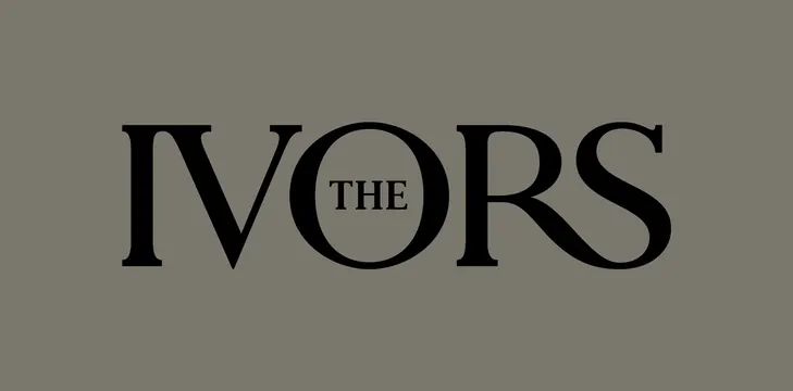 The Ivors wordmark: nested serif logo, minimal, monochrome, dark