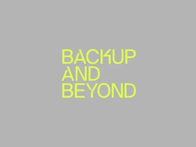 BACKUP AND BEYOND type system, minimal, technical, high-contrast