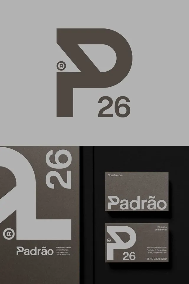 Padrão brand identity with geometric P mark, minimal, corporate-clean, dark