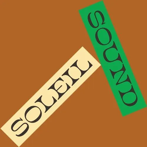 Stacked rotated wordmark with accent color, minimal, corporate-clean, earthy