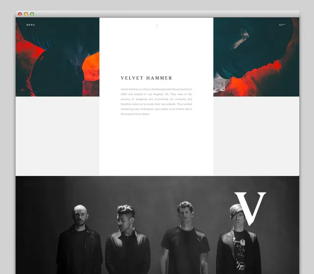 Velvet Hammer music group editorial identity, minimal, editorial, dark