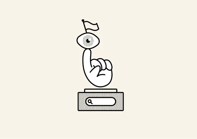 Hand-eye-flag outline icon, minimal, line-art, light