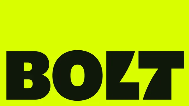 BOLT neon yellow typography logo, geometric, minimal, dark