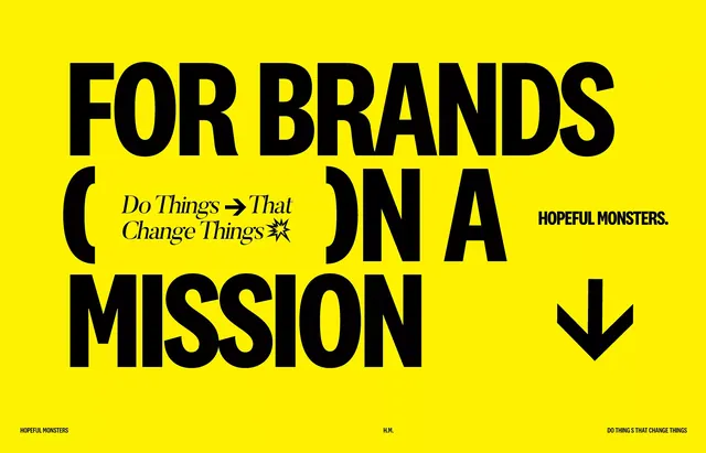 Hopeful Monsters brutalist mission statement, minimal, editorial, dark
