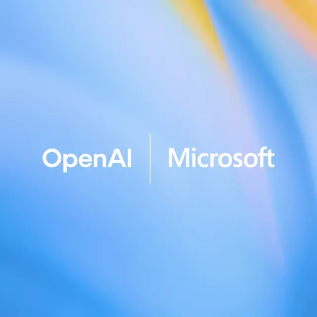 OpenAI and Microsoft partnership co-branding, minimal, gradient-heavy, cool