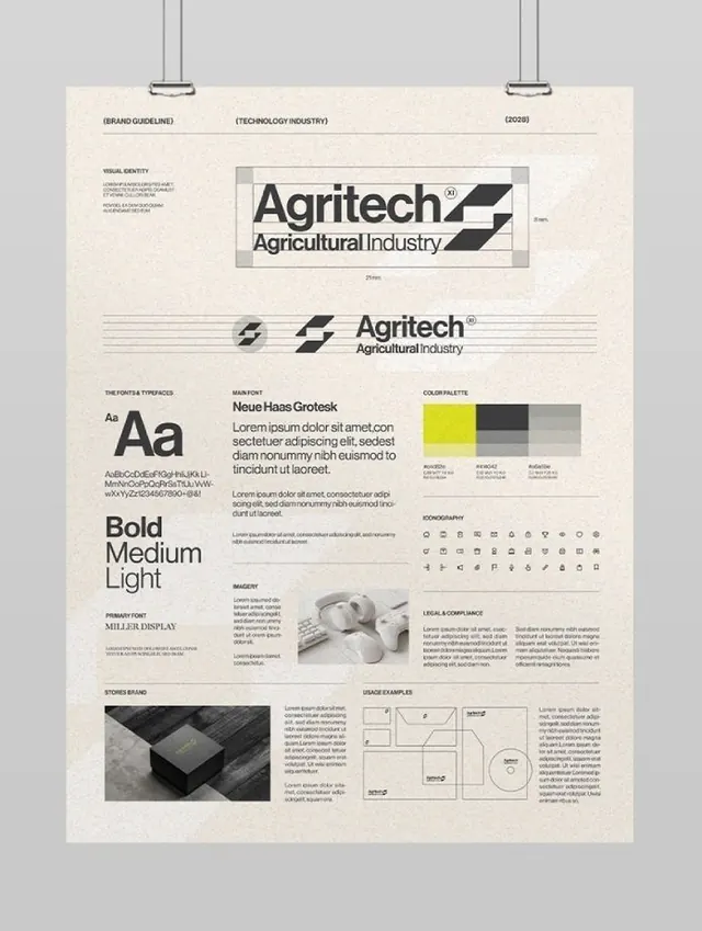 Agritech brand guidelines system, minimal, corporate-clean, dark