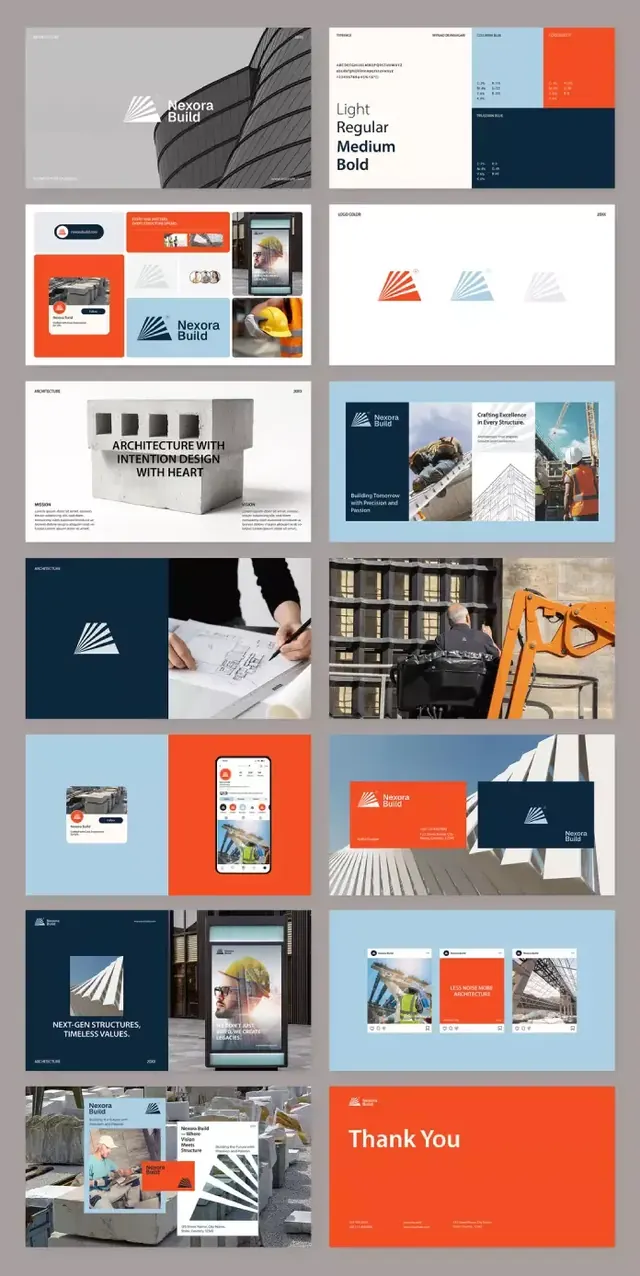 Nexora Build corporate identity guideline, corporate-clean, geometric, light
