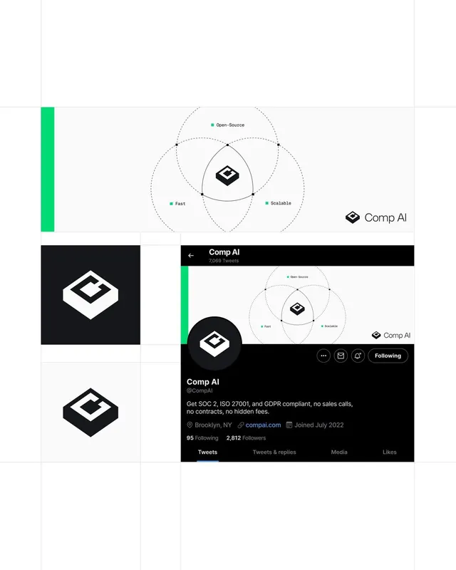 Comp AI identity system with Venn diagram, geometric, minimal, monochrome