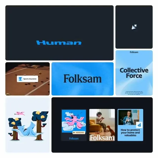 Human and Folksam insurance brand guides, flat, corporate-clean, dark