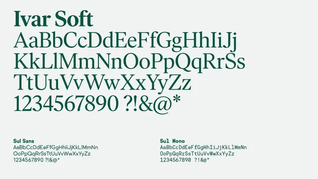 Ivar Soft typeface specimen, minimal, technical, light