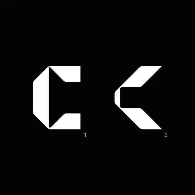 Geometric C and R mark system, minimal, geometric, dark