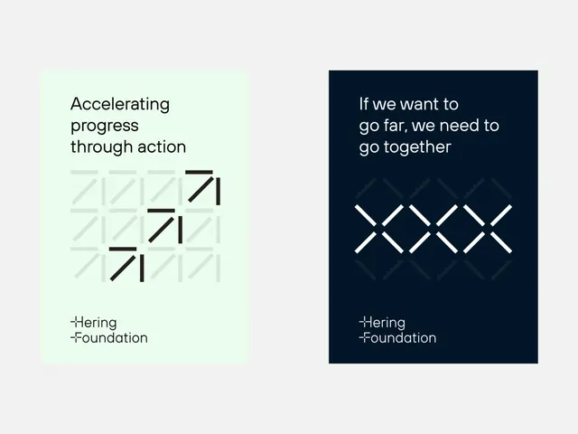 Hering Foundation split-panel branding, minimal, abstract, dark