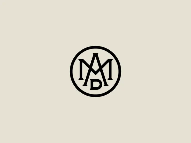 MD interlocking monogram in circle, minimal, line-art, light