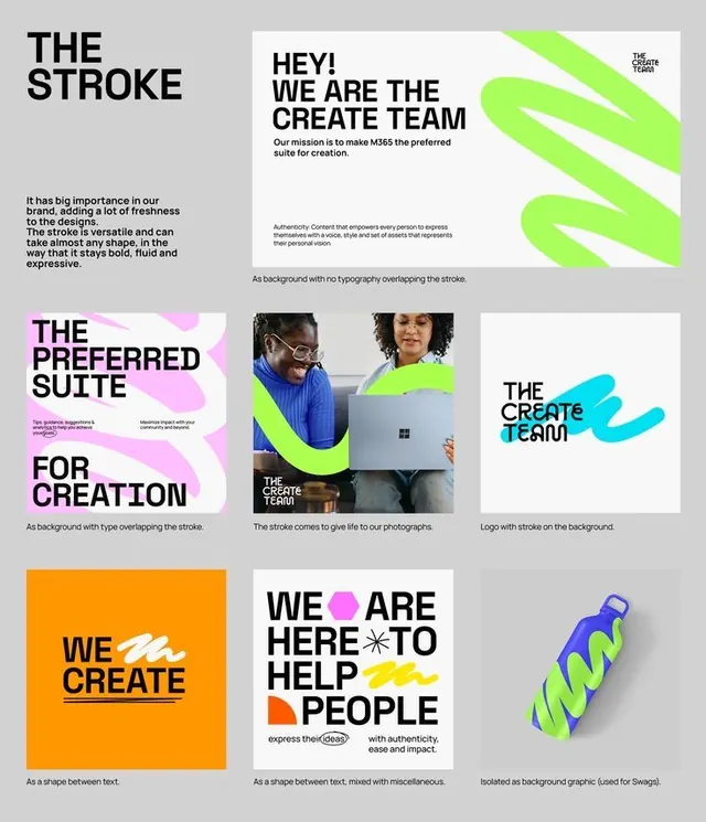 Create Team brand system with neon stroke, abstract, geometric, vibrant