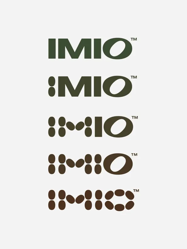 IMIO typographic wordmark system, minimal, geometric, dark