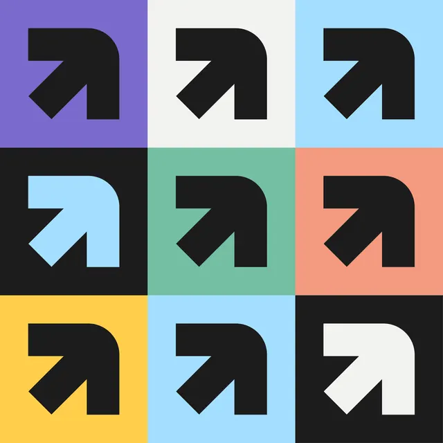 Grid of arrow icons in color blocks, minimal, geometric, vibrant