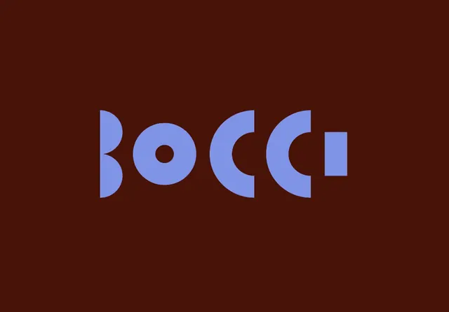Bocci logotype on dark background, minimal, corporate-clean, cool