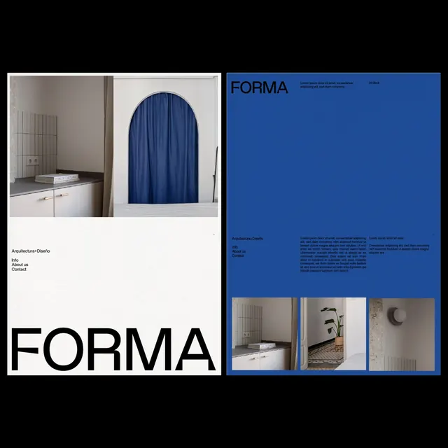 FORMA branding system two-page spread, minimal, swiss, light