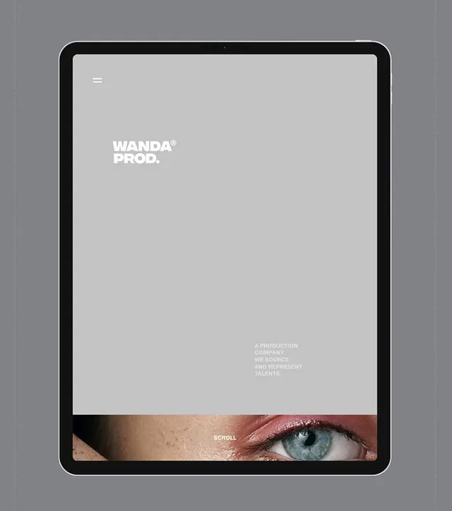 Wanda Prod logotype on device mockup, minimal, corporate-clean, light