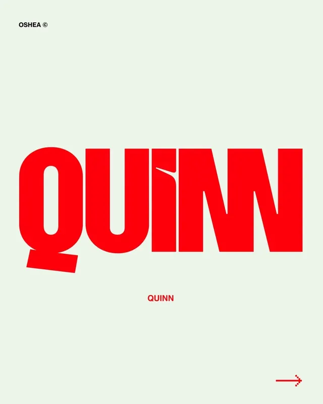 Quinn bold red wordmark on cream, minimal, flat, light