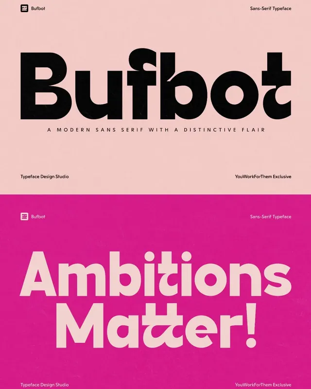 Bufbot typeface specimen, playful, geometric, vibrant