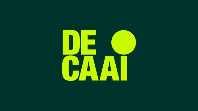 DE CAAI logotype on dark green, minimal, geometric, dark