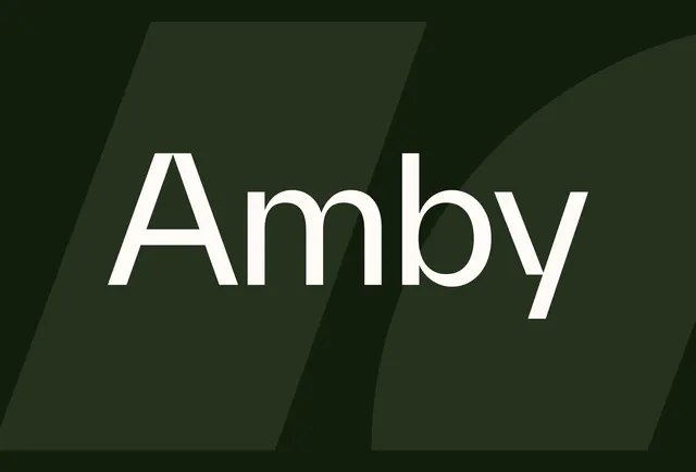Amby wordmark dark green angled geometry, minimal, corporate-clean, dark