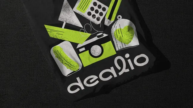 Dealio printed merchandise graphic, illustrated, playful, dark