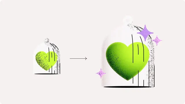 Dealio heart-under-glass boost illustration, illustrated, playful, light