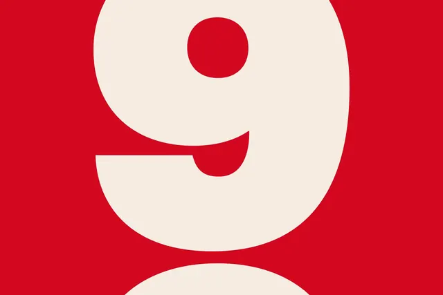 Numeral '9' symbol logo, minimal, geometric, warm