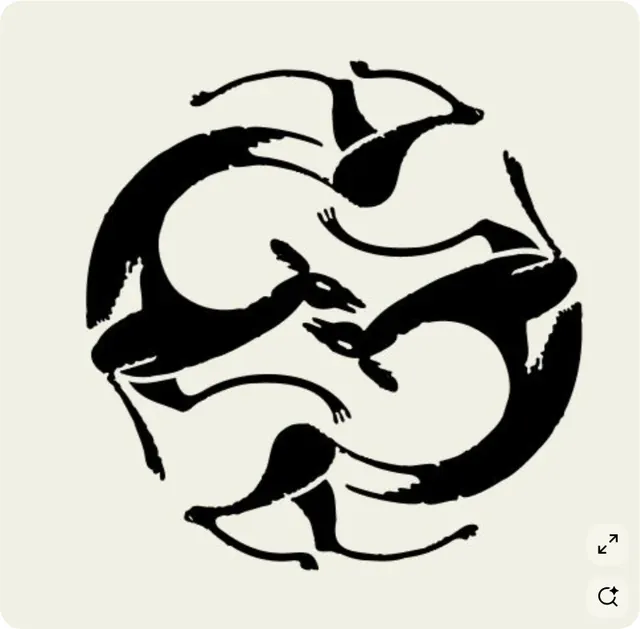 Interlocking animal silhouettes in line art, line-art, abstract, dark