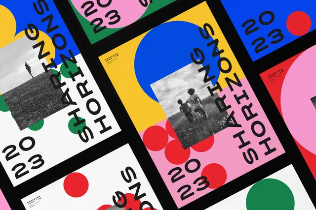 Debrecen 2023 poster series angled flat-lay, geometric, swiss, vibrant