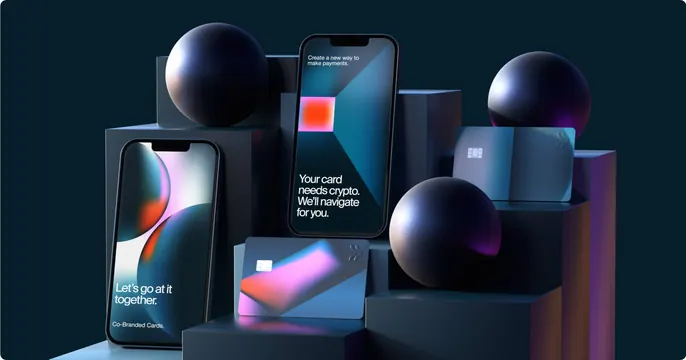 Deserve card and app render on navy set, 3d-render, dark-mode, dark