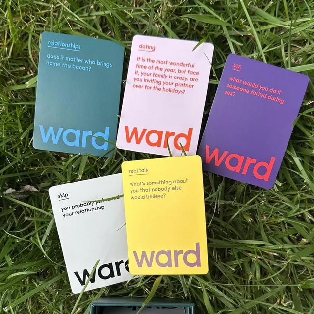 Ward modular card system on grass, minimal, organic, vibrant